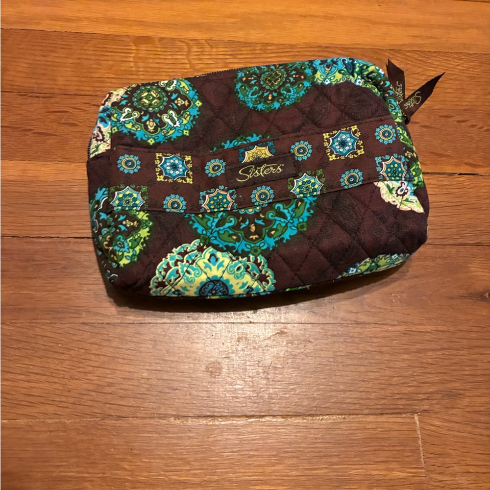 Longaberger Sisters Fabric Adorn Kiss and Make Up Bag Brown